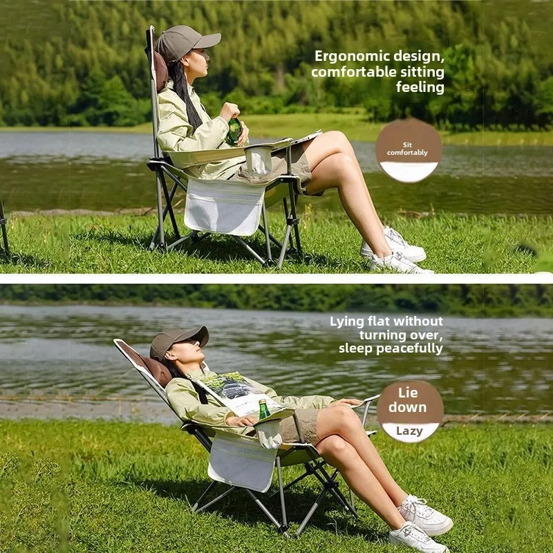 Outdoor Folding Recliner Portable Ultra-light Camping Chair Fishing Folding Stool Household Lunch Break Beach Chair