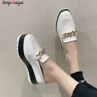 Chain Pearl Wedges Platform Mules Sandals Women Luxury Brand Design High Heels Slipper Women Wedge Platform pumps Loafers 35-42 2