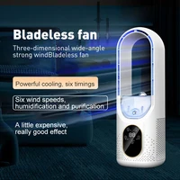 Nouveau ventilateur de bureau USB 2026 - Petit ventilateur portable sans pales rechargeable, humidificateur 140 ml avec brume rafraîchissante, 6 vitesses avec lumière LED 3