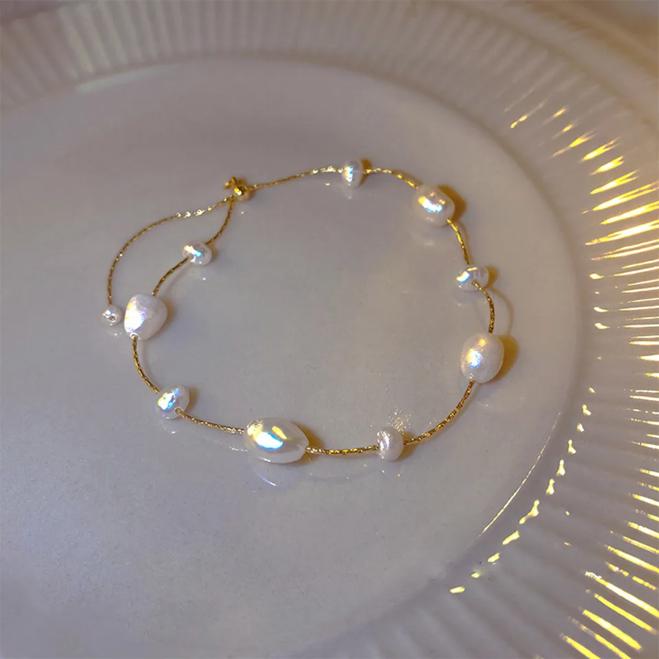 Bracciale di perle placcato oro 14K: delicato gioiello con perline di zirconi, regalo di San Valentino - Italia