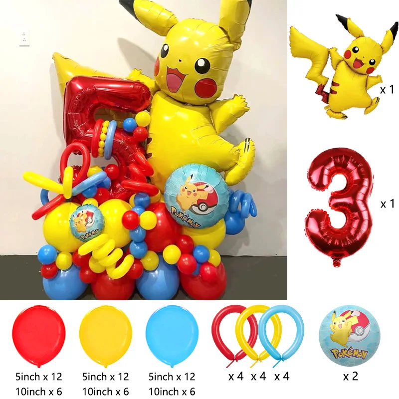 Cartoon Pikachu Themen-Folienballons Set Latexballons Kindergeburtstag Partydekoration Zahlenballons Zubehör Geschenke – Detail 3