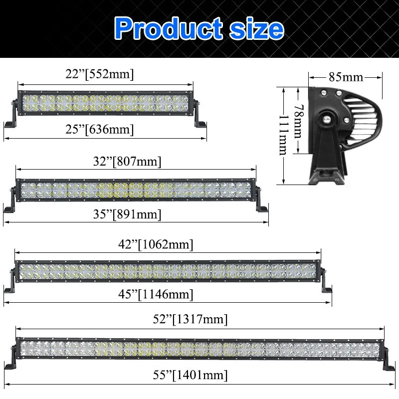 12V 24V 22 32 42 52" Off-road SUV Curved Flood LED Work Light Bar 7D Amber DRL For Jeep Car ATV UTV 4x4 4wd Pickup Truck Lorry led light led light bar