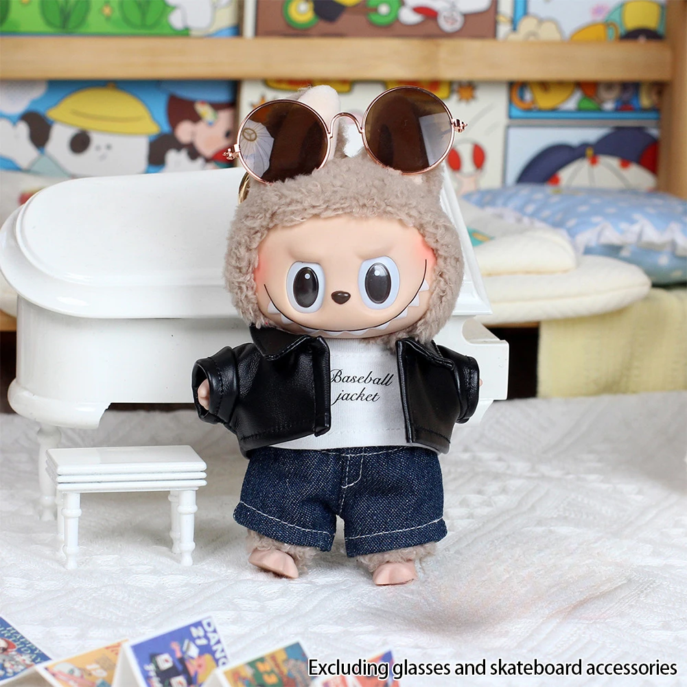17cm Mini Doll Leather Jacket and Skirt Outfit Set