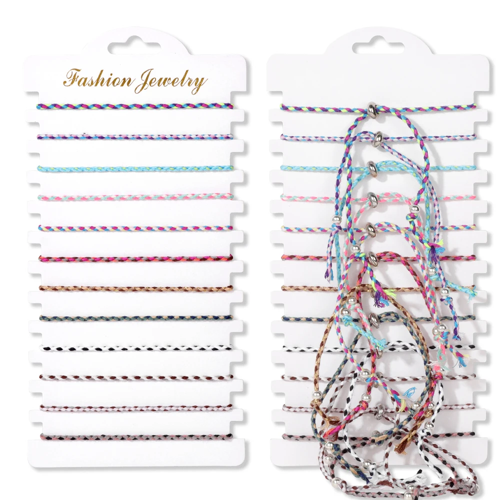 Colorful Natural Stone Adjustable Rope Bracelets - Handmade Bohemian Set with Cards (12 Pieces)