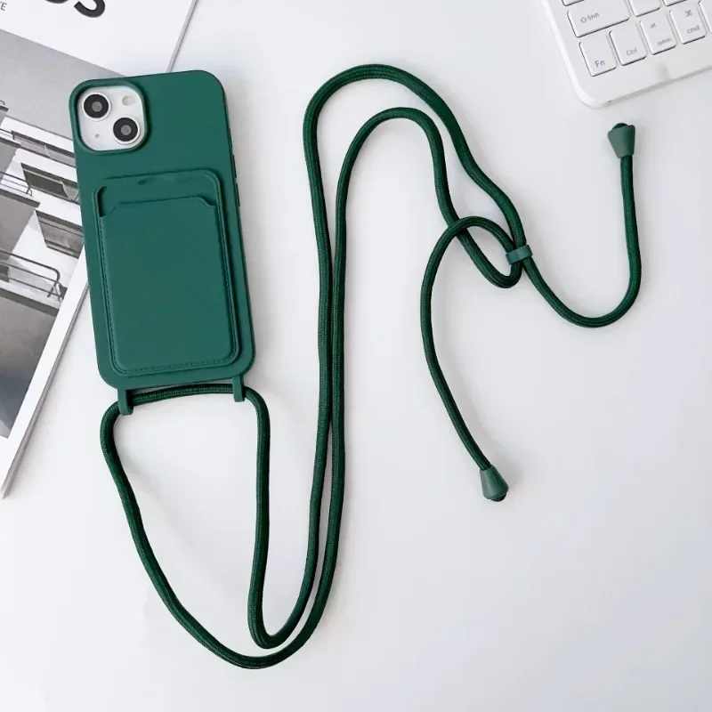 Hands-Free Lanyard Phone Case with Silicone Card Holder and Drop Protection Cover