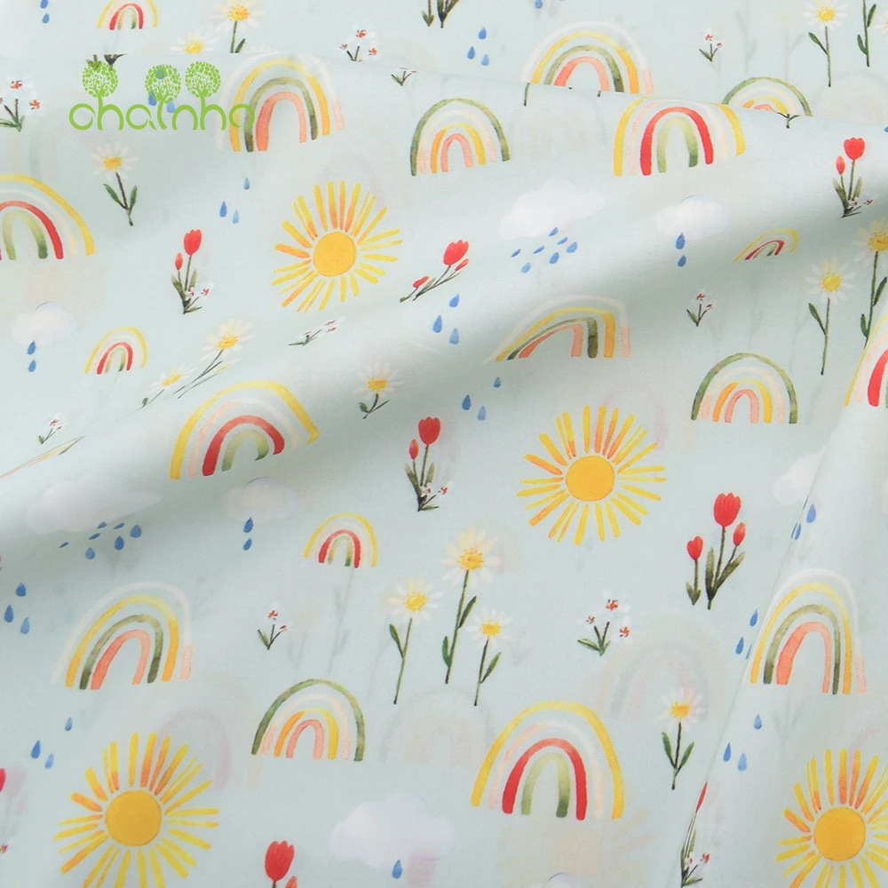 Chainho,Reactive Printed Plain Weave Poplin Cotton Fabric,DIY Quilting Sewing Material,Patchwork Cloth,Cartoon Series,15PC138