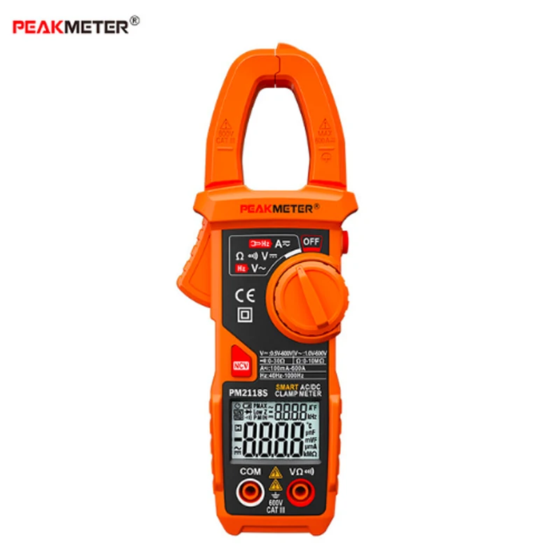 

PEAKMETER PM2118/PM2118S Clamp Meter Smart Multimeter AC DC 600A Current Voltage Resistance Continuity Measurement Tester & NCV