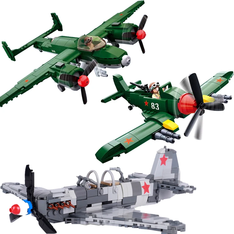Ww2 African Yak-9 Fighter Aircraft Building Blocks Army Fire Swat Elicottero Armato Polizia Aereo Modello Mattoni Gunship Assembly Toy