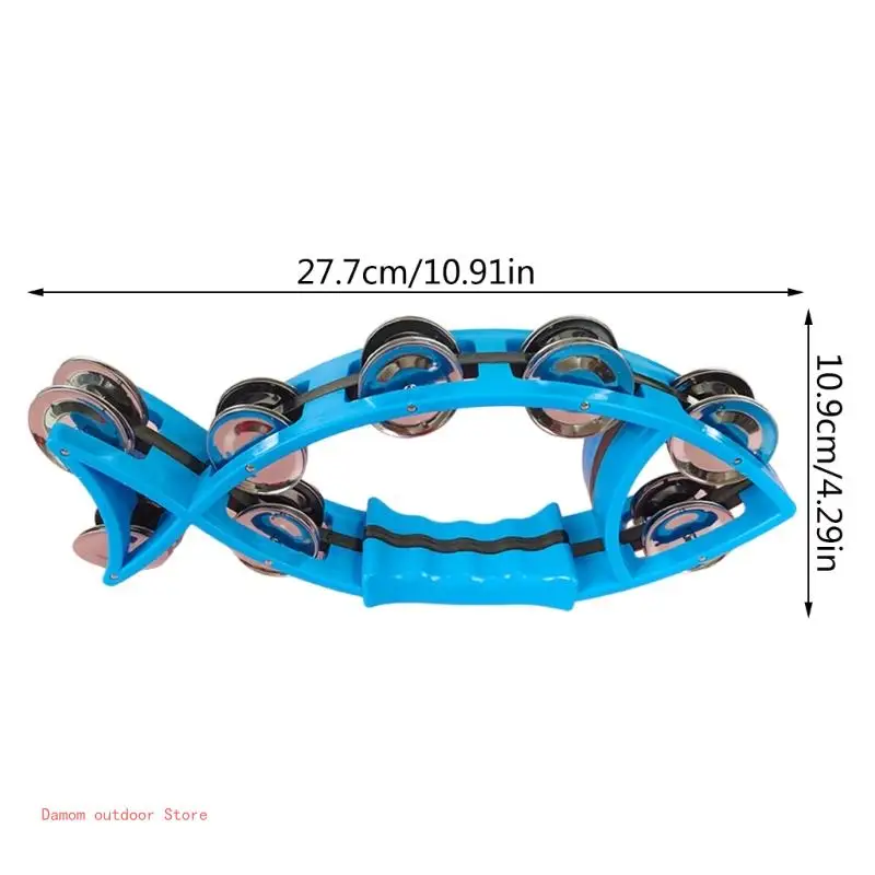 Fish Shaped Double Row Tambourines Handheld Percussion Half Moon Tambourine