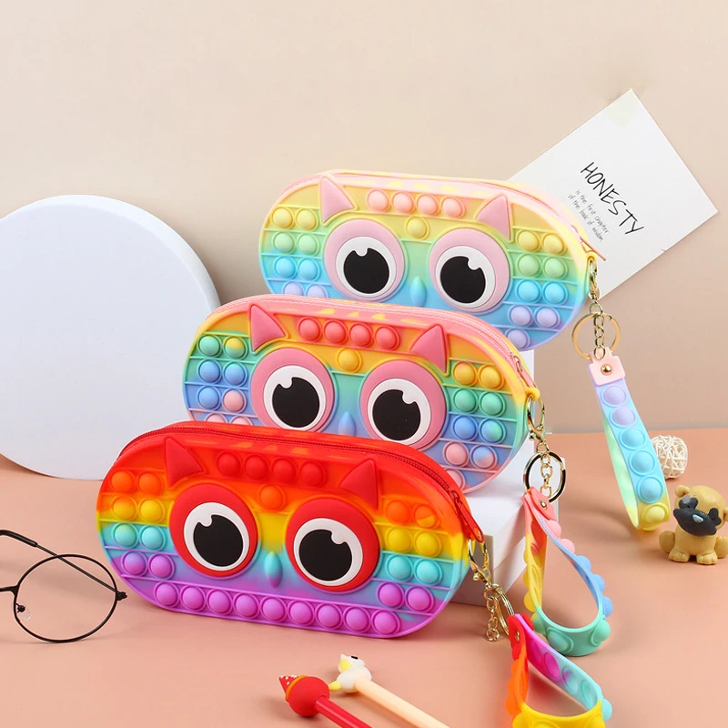 

Kawaii Owl Pencil Case School Pencilcase for Girls Bouys Stationery Box Silicone Pen Bag Large Capacity Penal Cartridge Supplies