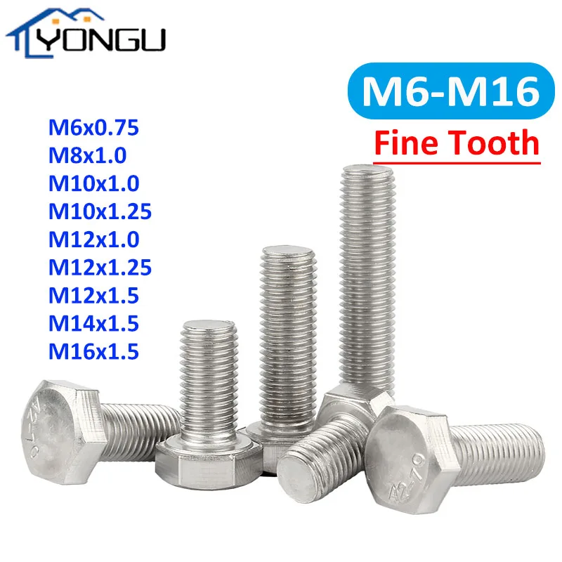 M6 M8 M10 M12 M14 M16 Feine Themen Hex Kopf Schrauben DIN933 304 