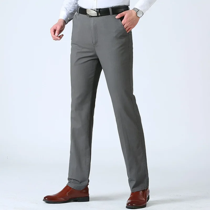 

New Arrival Fashion Thin Business Men's Casual Cotton Straight High Waist Pants Sper Large Size 29 30 31 32 33 34 35 36 38 40