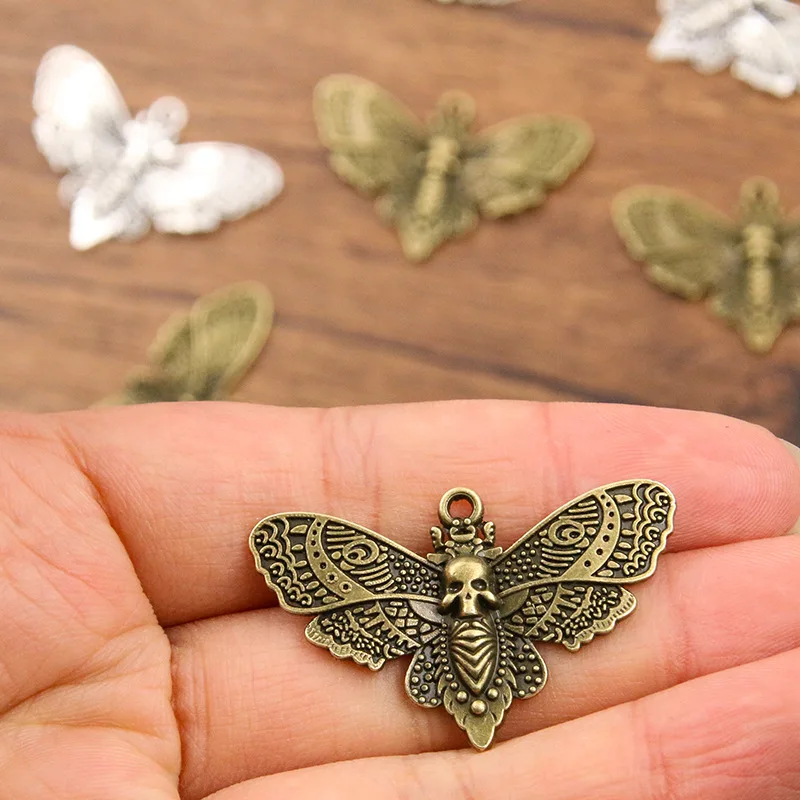 

WZNB 10pcs 43*27mm Antique Silver Moth Skull Charms Moth Pendant for Jewelry Making Handmade Bracelet Necklace Diy Accessories