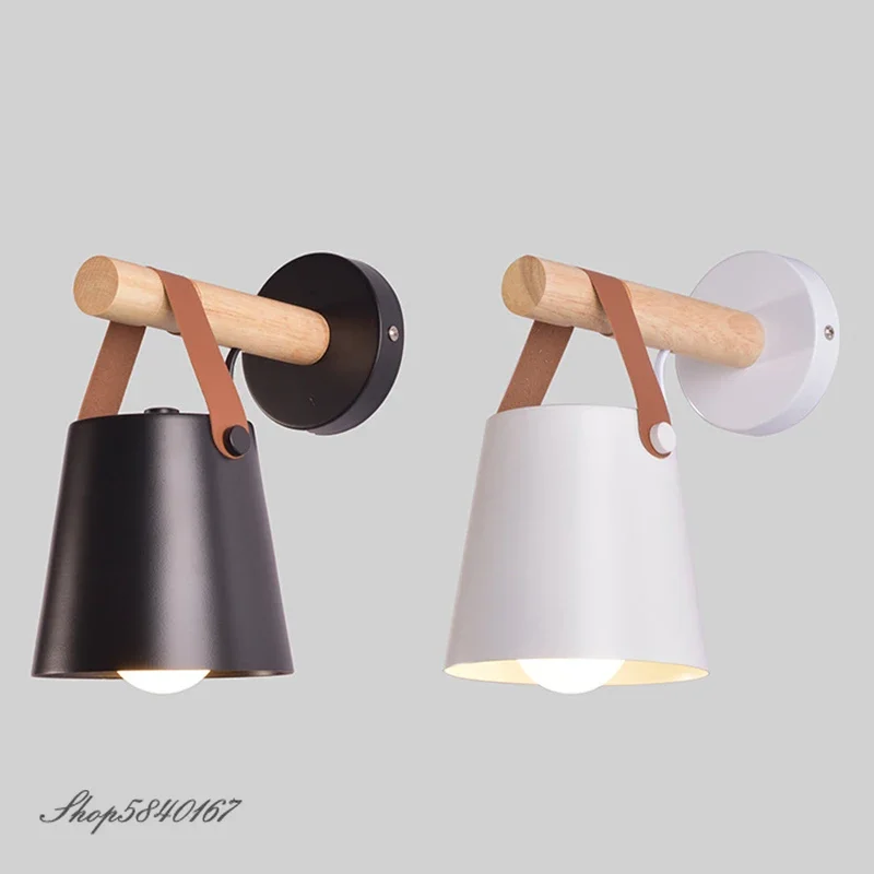 Nordic Belt Wooden Wall Lamp Industrial Sconce Wall Light Fixture Vintage Lights Stairs Indoor Home Lights Loft Bed Lamps