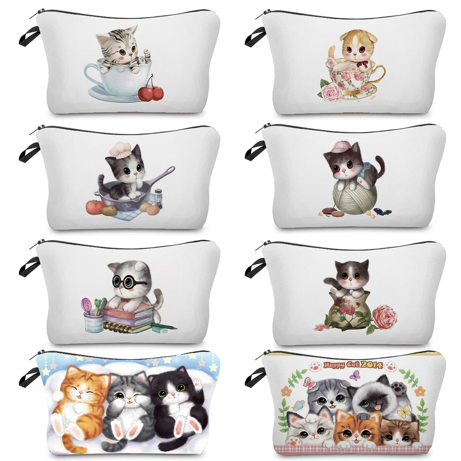 

Teacup Cat Toiletry Bag Portable Practical Organize Cute Outdoor Custom Cartoon Animal Printed Makeup Bags For Cosmetics Pouch