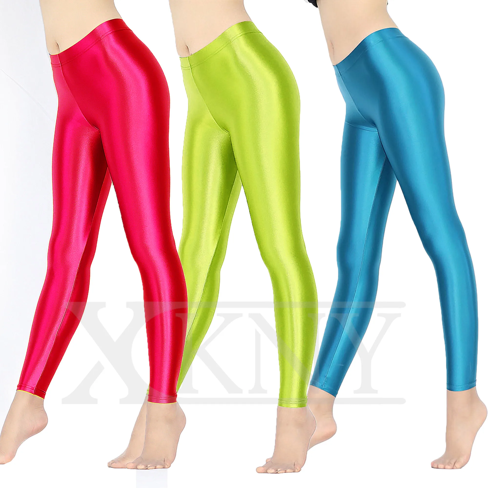 XCKNY Sexy Satin Glossy Leggings silky opaque Trousers Glitter Stockings Shiny Japanese Ankle-Length Pants High Waist Tights