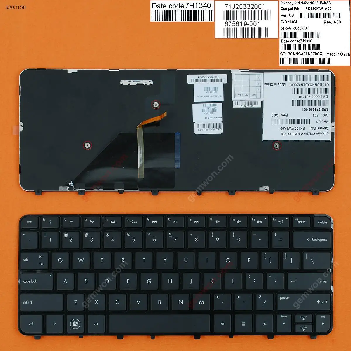 

Клавиатура для ноутбука HP Folio 13 13-1000 13-2000 с глянцевой рамкой и черной подсветкой