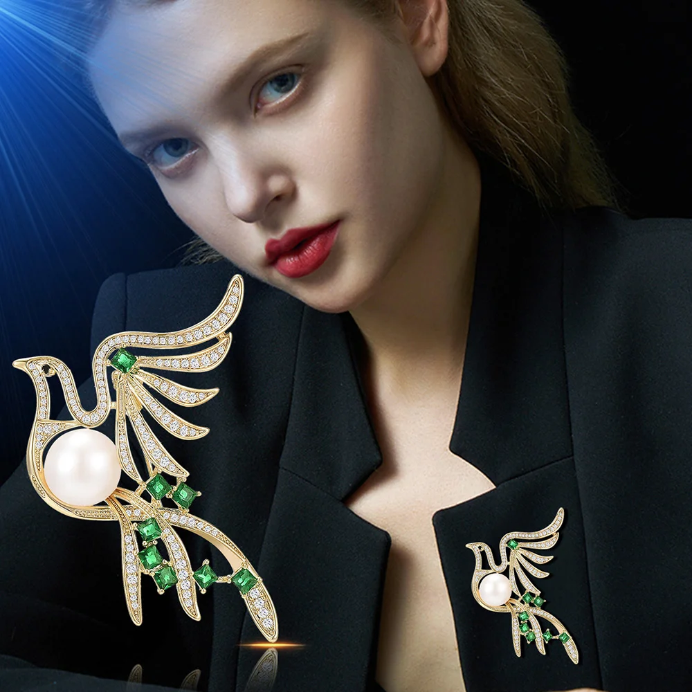

Classical Temperament Brooch Inlaid Rhinestone Pearl Brooch Bird Chinese Style Female Dress Jewelry Gift