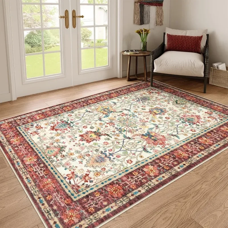 Retro Living Room Carpet Large Area Persian Bedroom Bedside Rugs Machine Washable Non-slip Sofa Coffee Table Floor Mats Tapis 러그