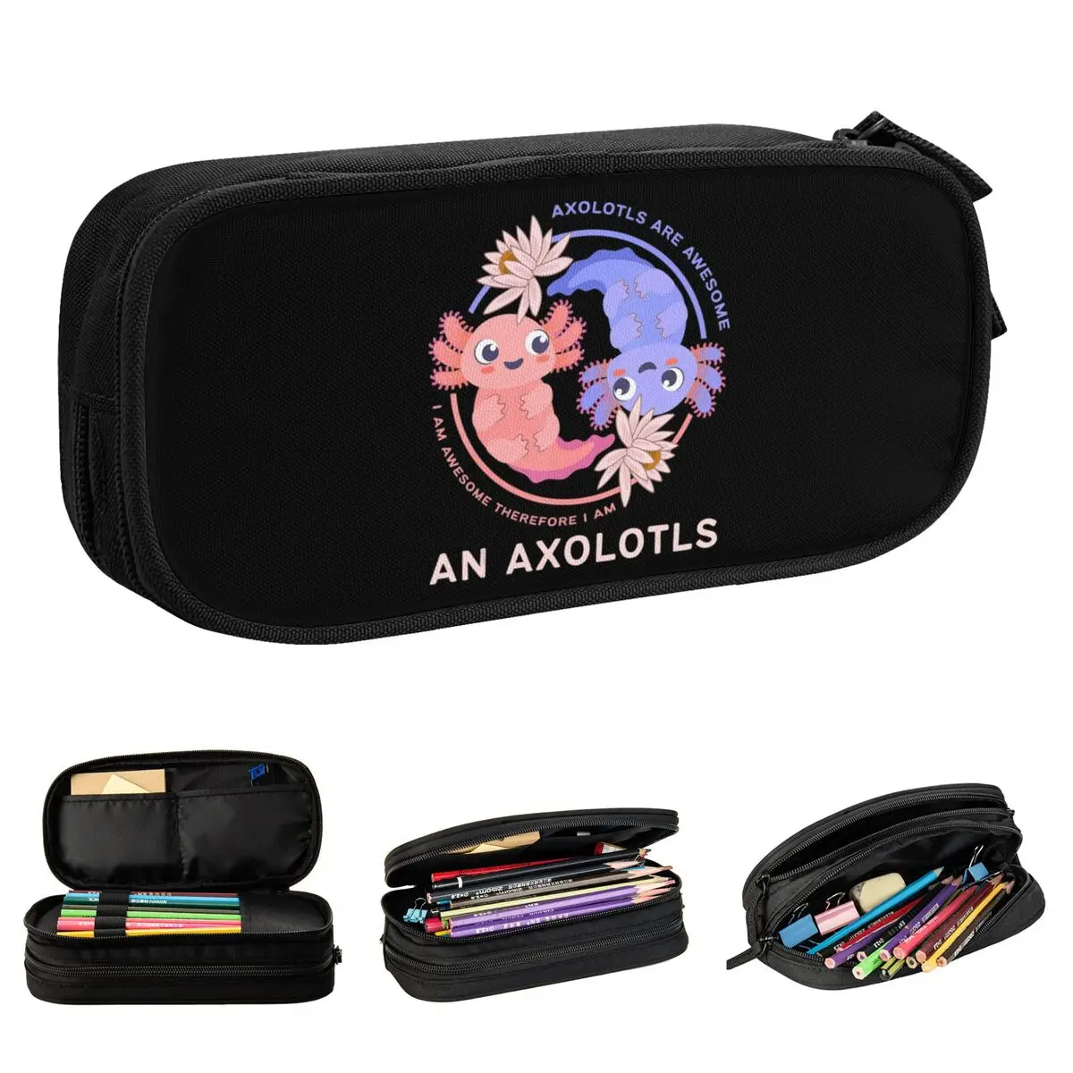 

Kawaii Axolotl Pencil Cases Salamander Pen Box Bags for Student Large Storage School Supplies Zipper Pencil Pouch