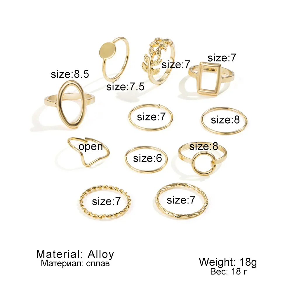 Fashion Creative Geometric Leaf Wave Hollow Ring Set 11 Pcs For Women Men Simple Knuckle Ring Charm Wedding Party Jewelry