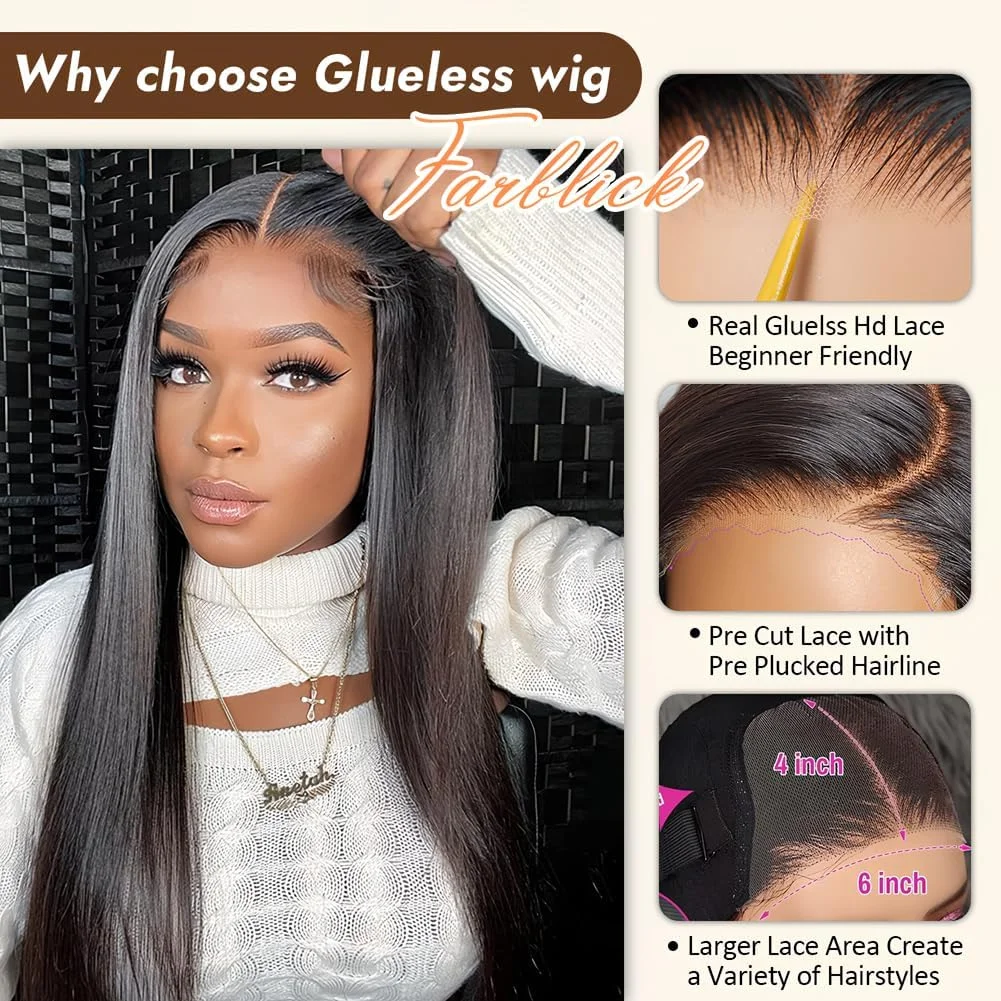 Silky Straight Lace Front Wigs Human Hair 200% Density 26 Inch Human Hair Wig for Women Natural Black HD Transparent Lace 4