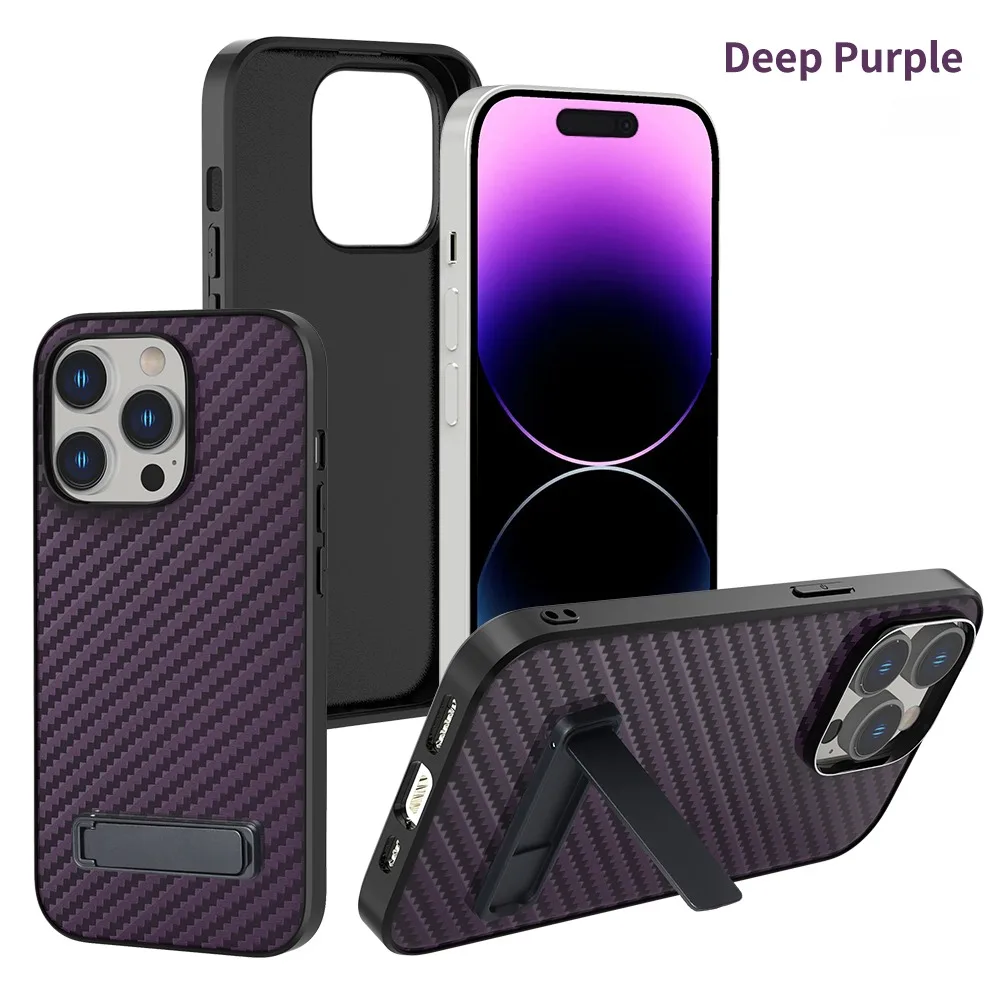 

For iPhone 14 Pro Max Case Carbon Fiber Texture Ultra Thin Skin-friendly Matte Bracket Holder Shockproof Hard Cover Accessories
