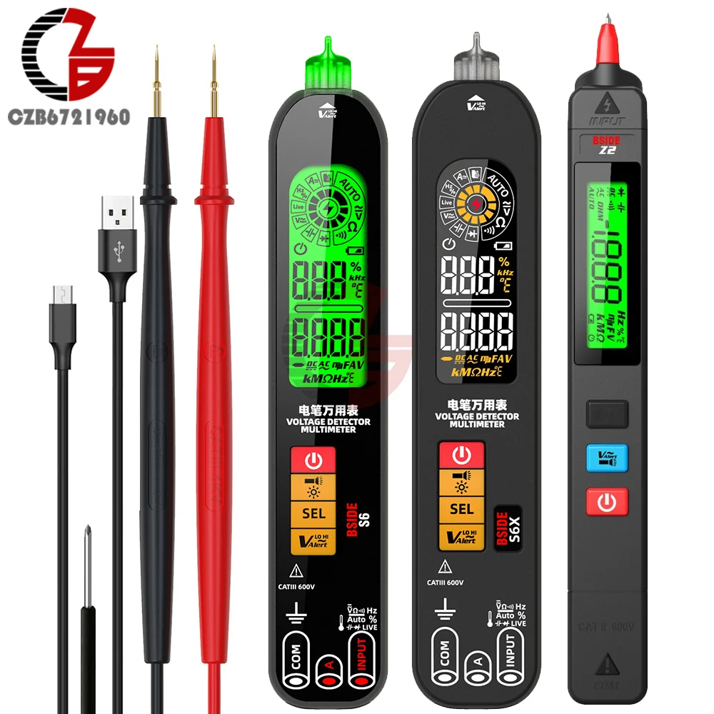 

BSIDE S6X Smart Multimeter USB Charge Voltage Tester Pen Breakpoint Electronic Tester AC DC Non-contact Live Auto Hz Resistance