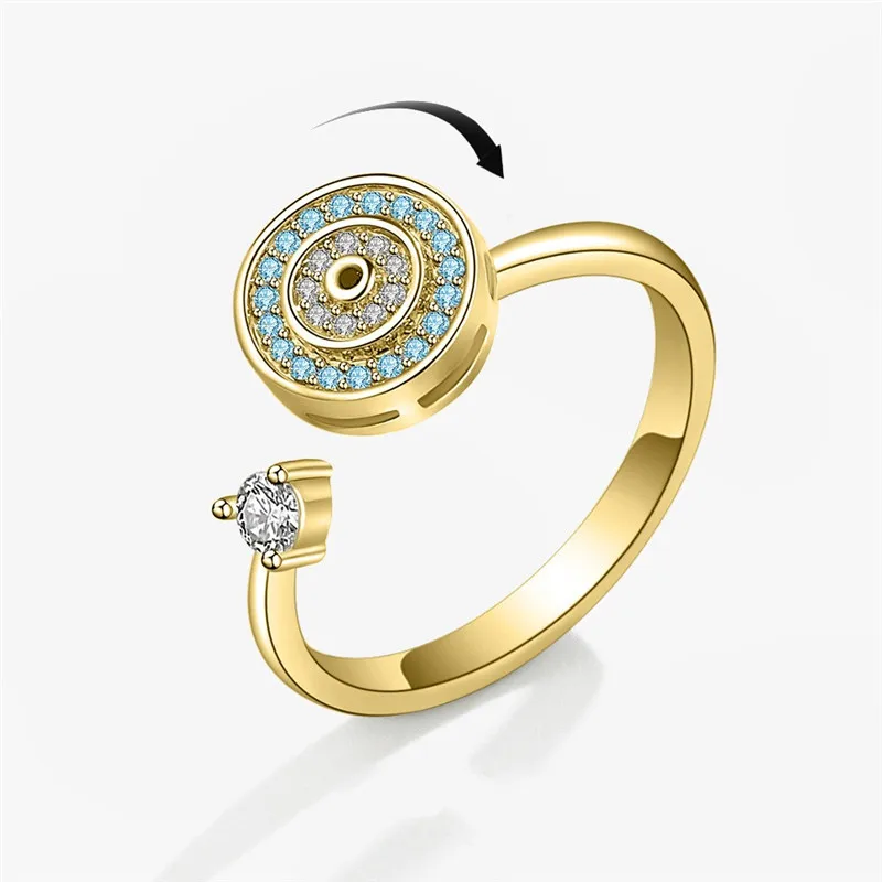 Rotate Freely Evil Eye Charms Anxiety Relaxing Rings For Women Korea Crystal Fidget Metal Spinner