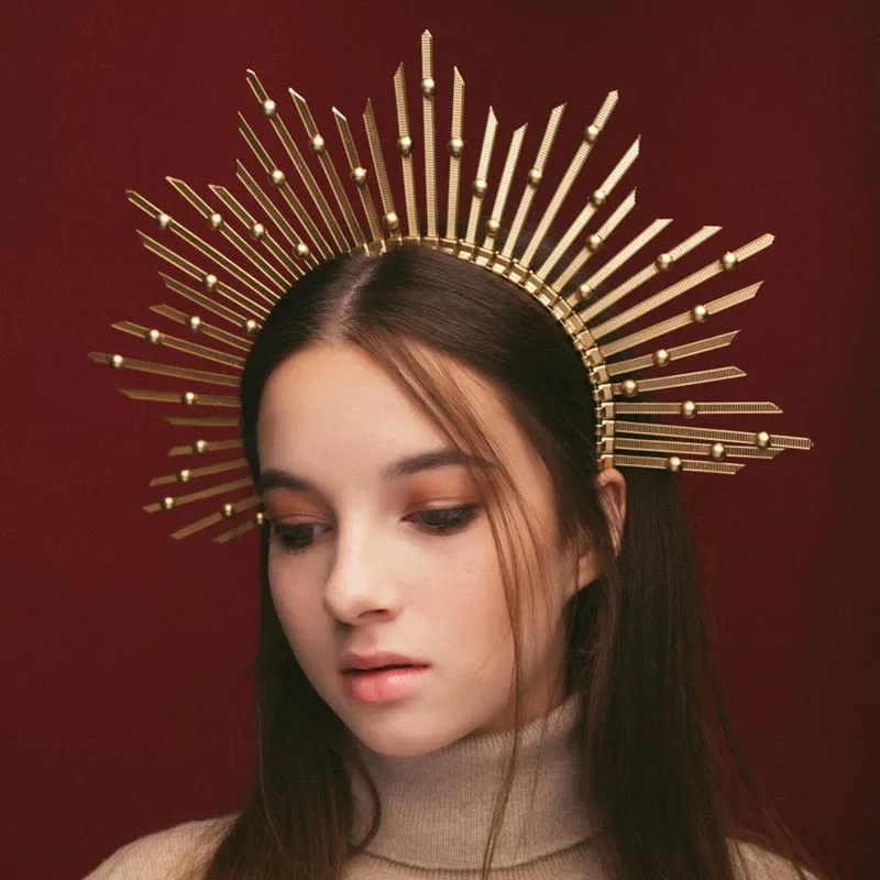 Golden Halo Accessori Per Capelli Mary Halo Goddess Crown Wedding Party Copricapo Costume Di Halloween Copricapo In Plastica Con Cerniera