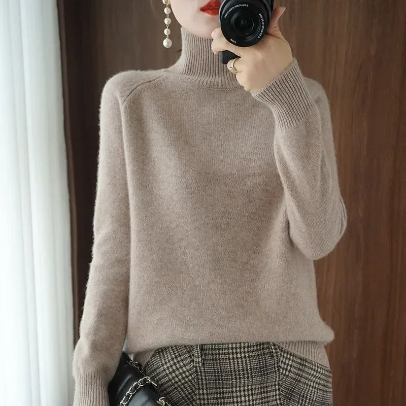 Stylish Loose-fit High Neck Knitted Sweater for Women, Stand Up Collar Pullover Design tops women 2025