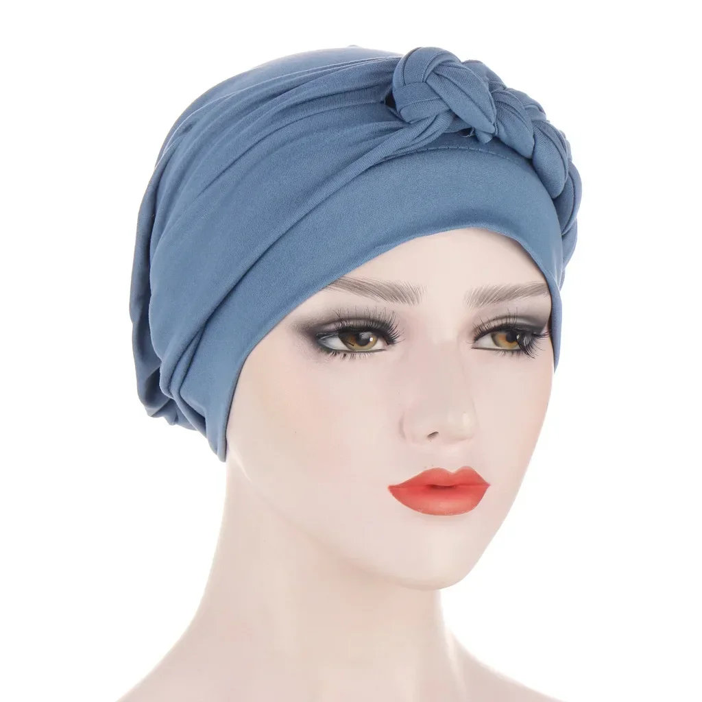 Helisopus Spring New Muslim Hair Loss Stretch Turban Caps Solid Color Braid Head Scarf Beanie Bonnet Party Accessories new women beaded floral accessories turban cap muslim pullover hat multicolor velvet pleated beanie solid cancer chemo cap