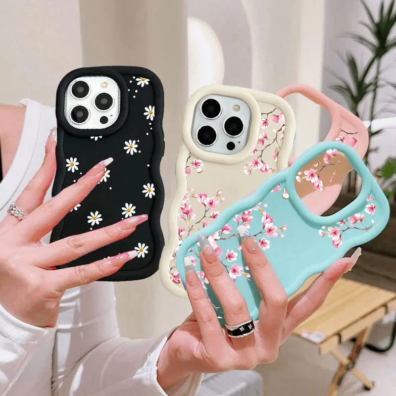 INS Smile Daisy Flower Candy Color Phone Case with Wave Side Cover