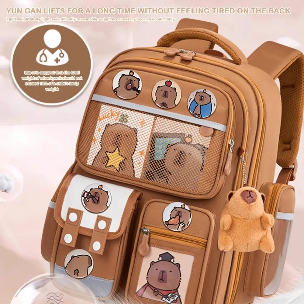 Waterproof Capybara Backpack with Card Badge Doll Alleviate Burden School Bag Protecting Spine Large Capacity Backpack