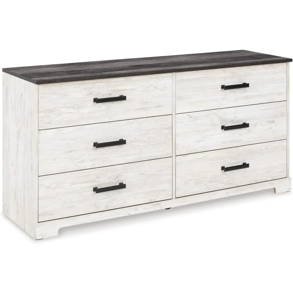 

6 Drawer bedroom wooden Dresser, Oak veneer, Whitewash & Gray,19.33"D x 59.02"W x 28.78"H furniture