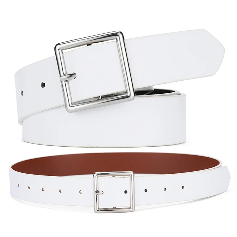 Women's Belt PU Leather Rectangle Metal Buckle Khaki White Fashion Accessories Waistband for Women ремень Ceinture Cinturones