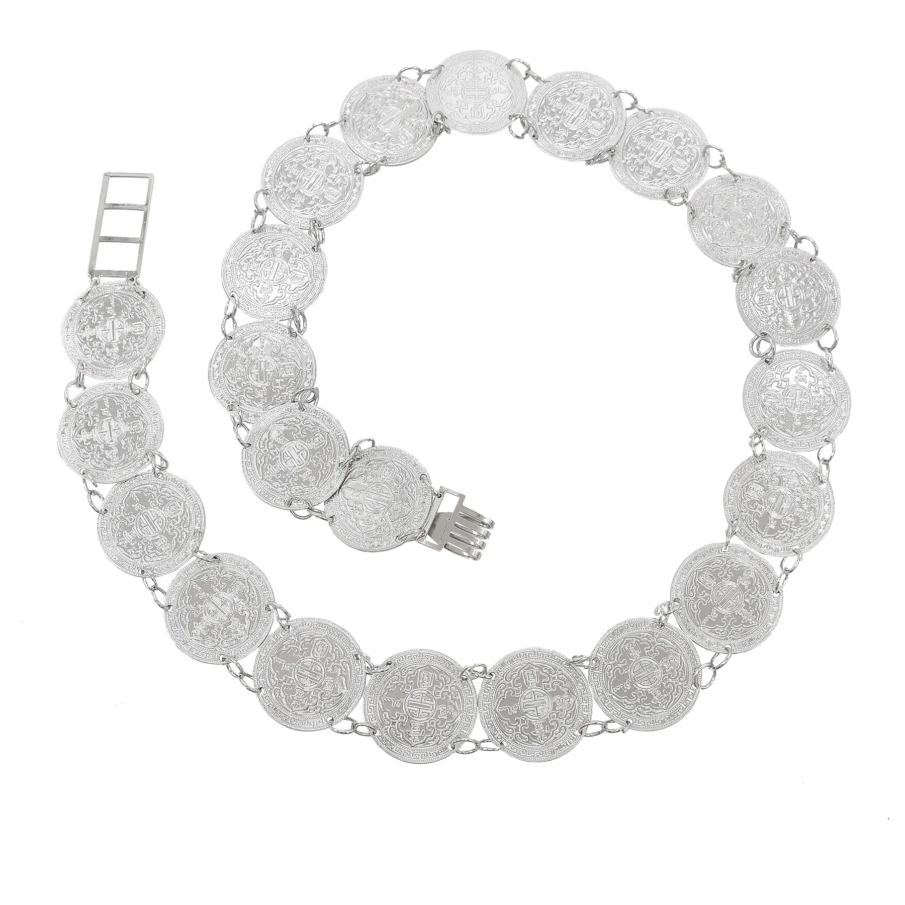 Silver Big Coins Beaded Metal Belts Fashion Bohemian Ethnic Summer Beach Dress Waist Belly Chains Thailand India Body Jewelry