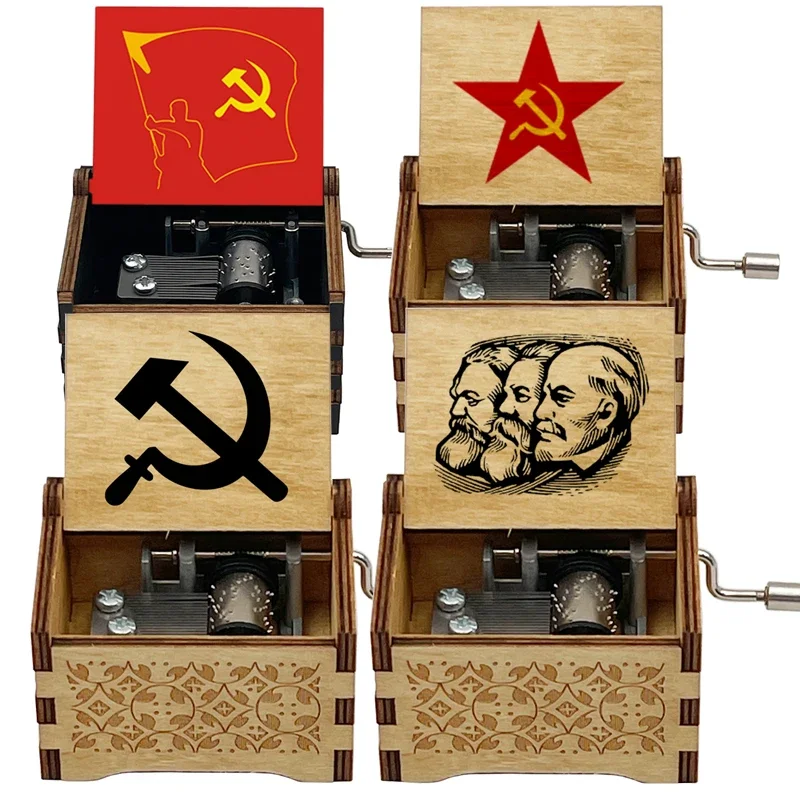 Song L'Internationale Music Box Hand-operated Type Wooden Box Gift For Senior Friends Father Mother Grandfather Home Decoration Music Box Carousel Music Box