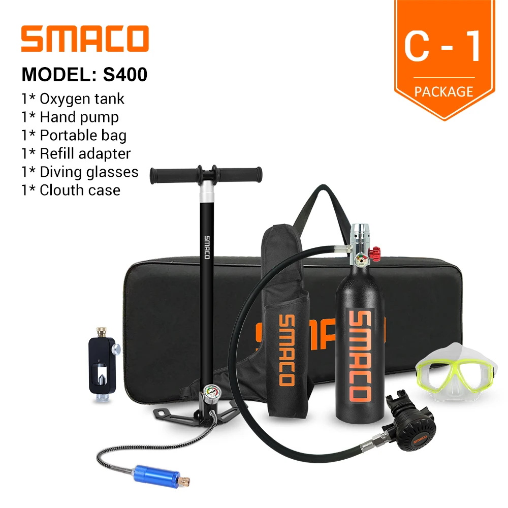 Smaco-ミニスキューバダイビングタンクs400pro 1l,酸素ボンベ