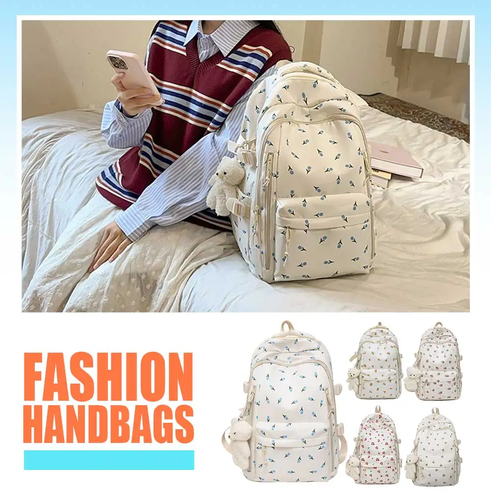 Floral Casual Travel Daypack Cute Bookbag Aesthetic Backpack College Backpacks for Teens Girls Women Students 1