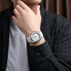 Luxury Brand Top Quality Leather Strap Men's Casual Sport Wristwatch (White)