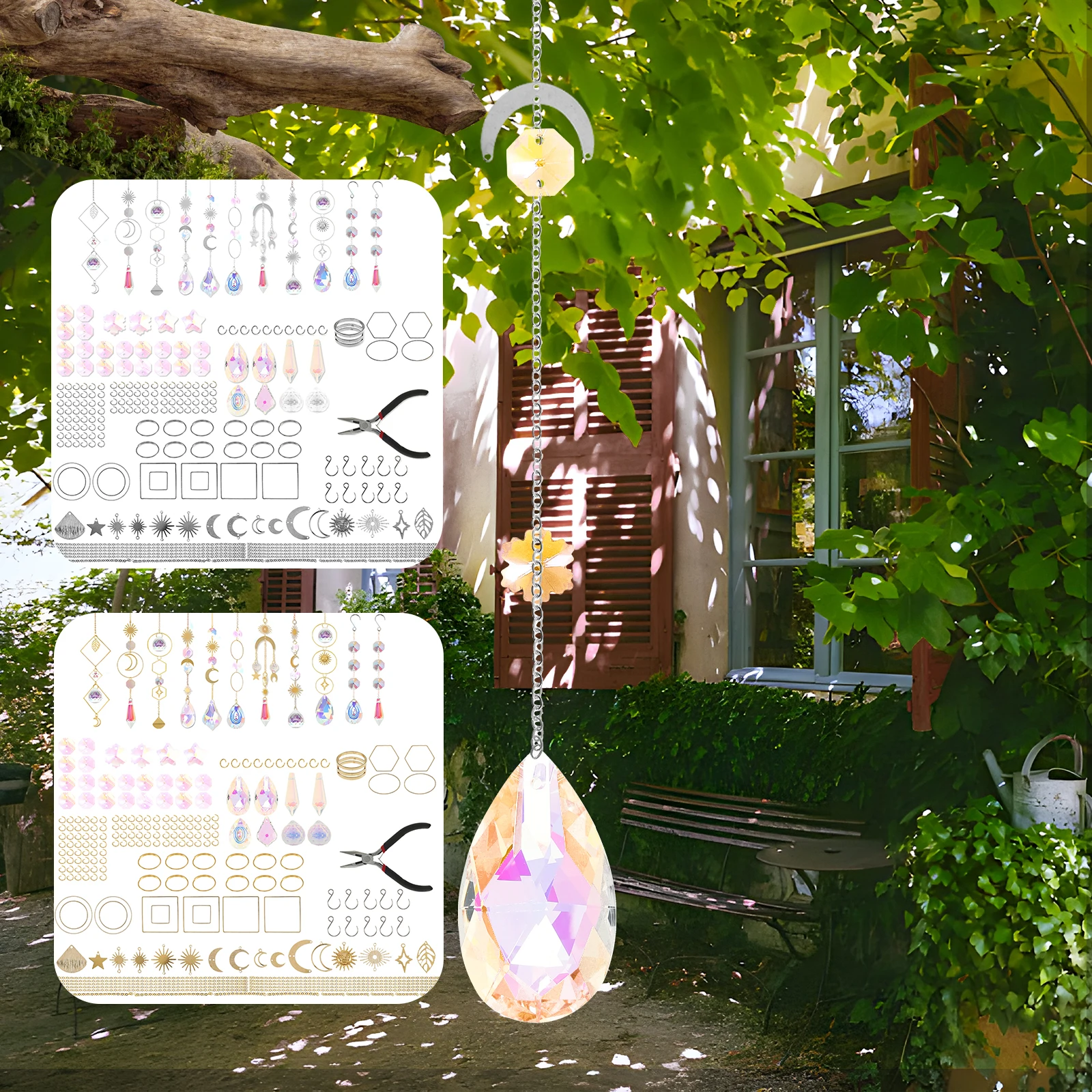 

New 214Pcs Crystal Suncatcher Kits Hanging Sun Catcher Kits DIY Chandelier Crystal Prisms for Window Suncatchers Colorful