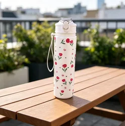 Charming Bow & Blossom Water Bottle - Premium Minimalist Design, Spacious, Lightweight, and Leakproof - 750ML (Flower B)