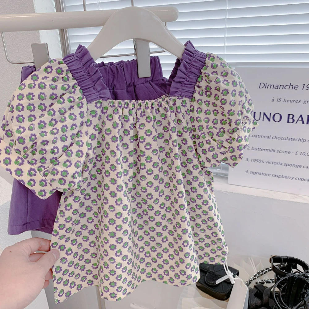 

Kids Girls Summer Clothes Set Baby Girl Short Sleeve Blouse Tops and Short Two Piece Suits 2023 New Children Clothing Set