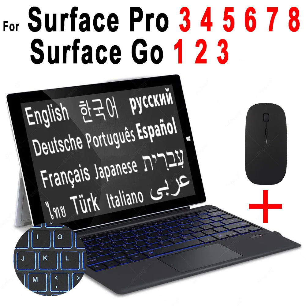 Support Bluetooth Keyboard For Microsoft Surface Pro 3 4 5 6 7 8 Go 1 2 3  Wireless Arabic Hebrew Russian Spanish Korean Keyboard