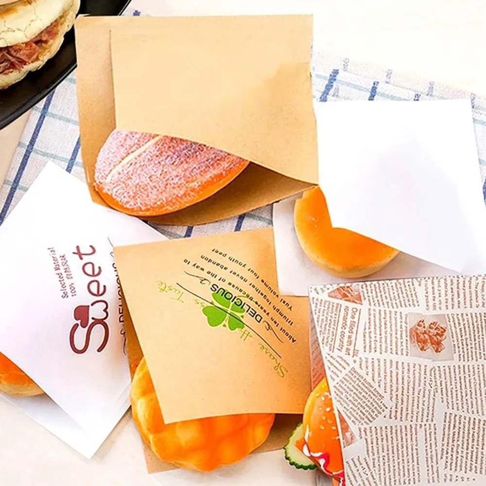 100Pcs Oilproof Triangular Open Kraft Paper Waterproof Square Sandwich Wrappers Printed Disposable Hamburger Pouch