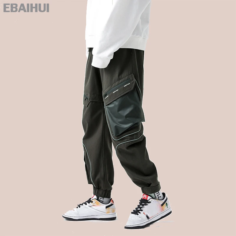 EBAIHUI Men's Cargo Pants Multi-pocket Zip-panel Casual Harem Pants Large Size New Personality Color Matching Pencil Trousers