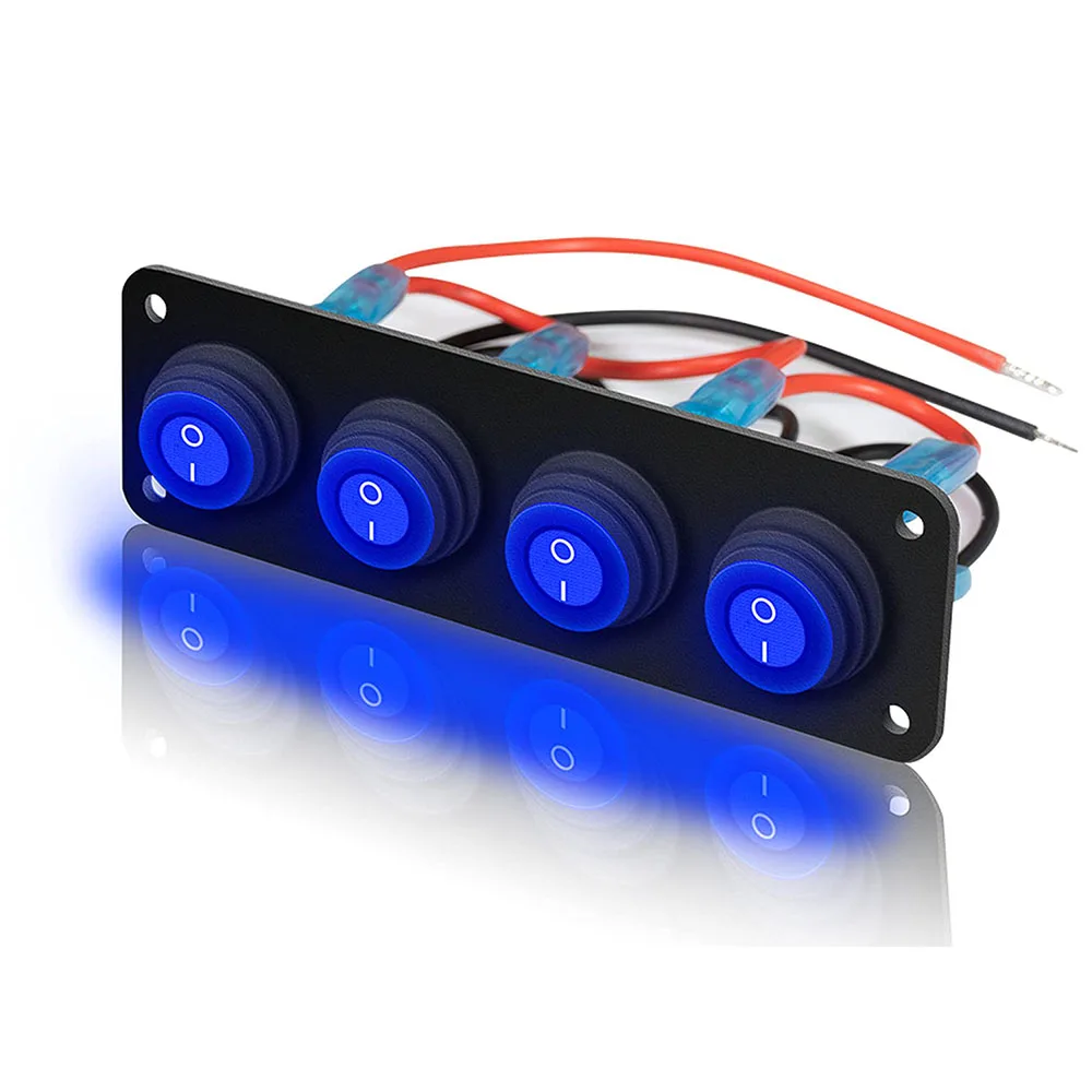 4 Gang 12V 20 Amp Toggle Rocker Switch Panel LED Breaker Waterproof