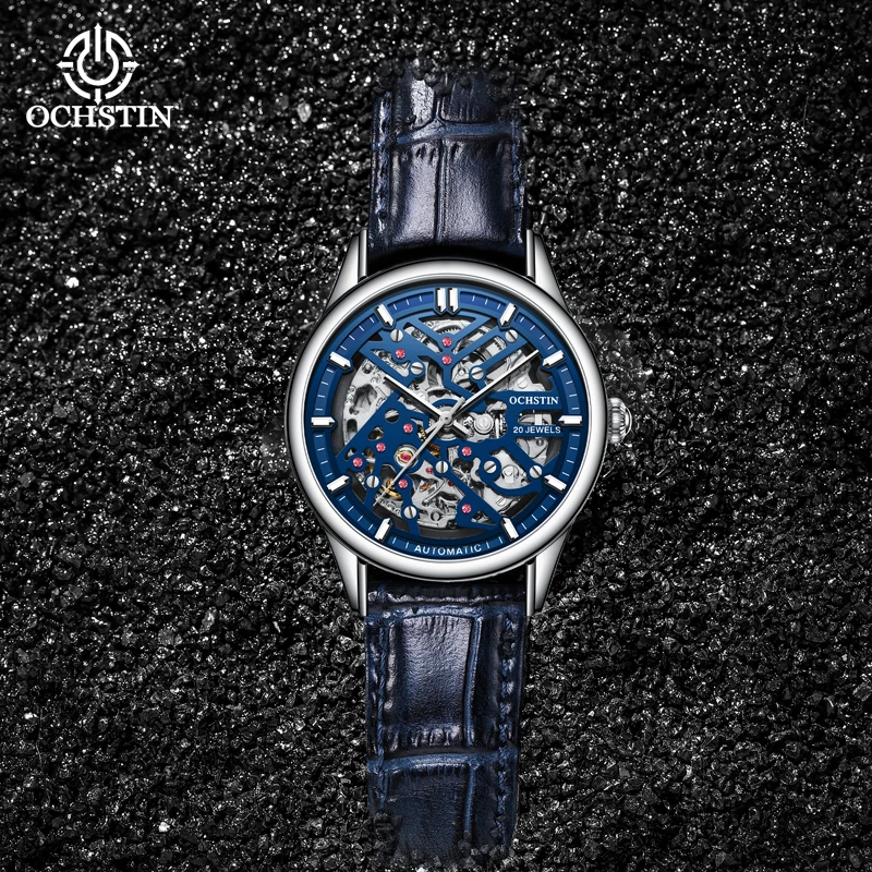 OCHSTIN 2023 Newest Stainless Steel Waterproof Mens Skeletonized Watch Top Brand Luxury Transparent Mechanical Sports