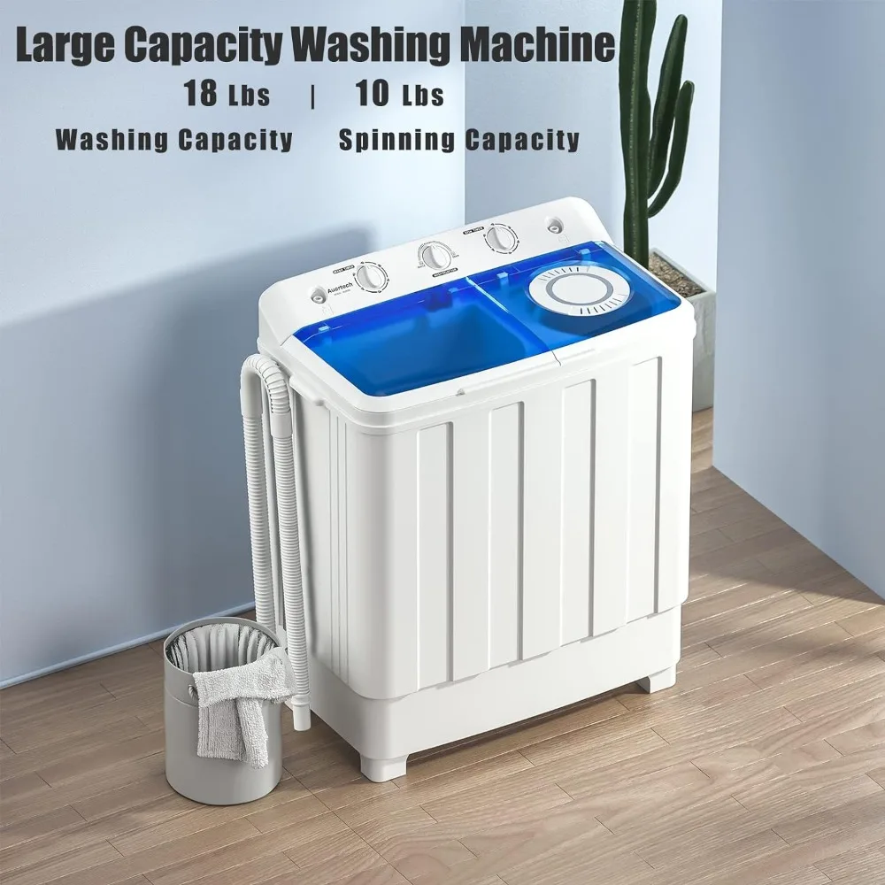 Portable Washing Machine 28lbs Twin Tub Mini Compact Laundry Machine with Drain Pump Semi-automatic for Dorms Apartments RVs